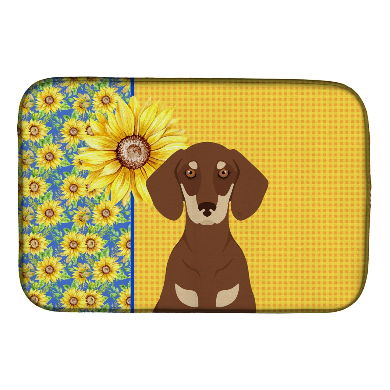Caroline's Treasures Summer Sunflowers Chocolate and Cream Dachshund Dish Drying Mat
